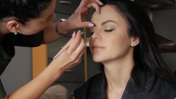 Maquillaje artista hace maquillaje — Vídeos de Stock