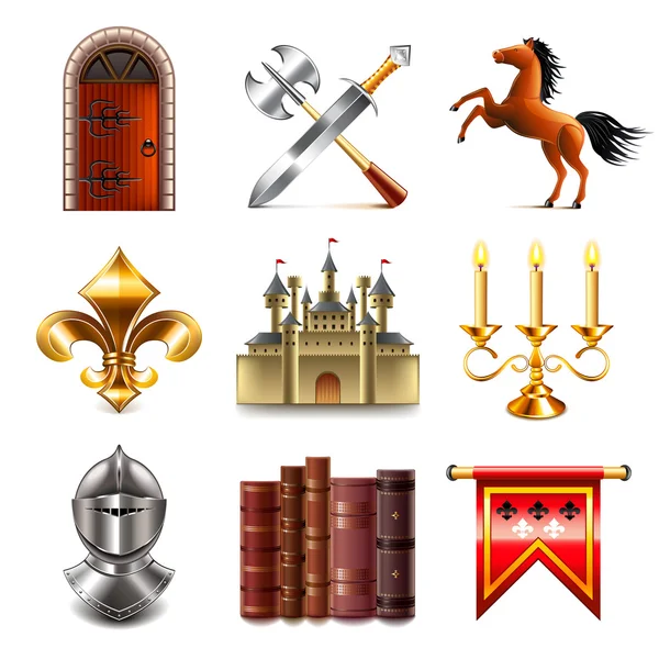 Middeleeuwse iconen vector set — Stockvector