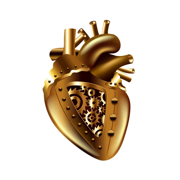 Steampunk coeur humain isolé vecteur — Image vectorielle