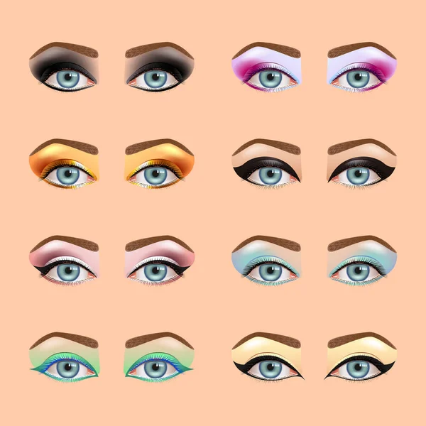 Ojos maquillaje iconos vector conjunto — Vector de stock