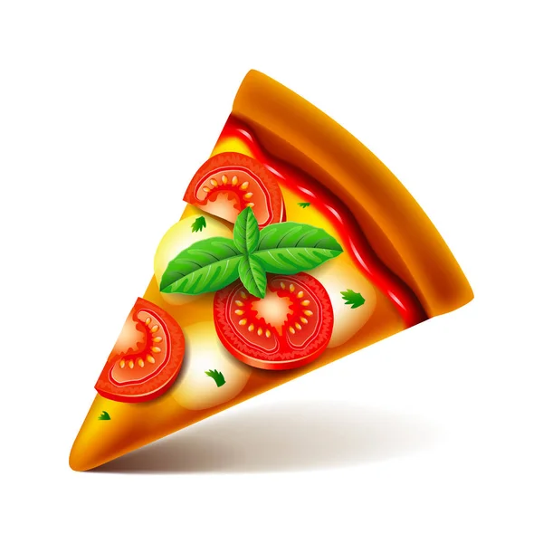 Rebanada de pizza Margarita aislada en vector blanco — Vector de stock