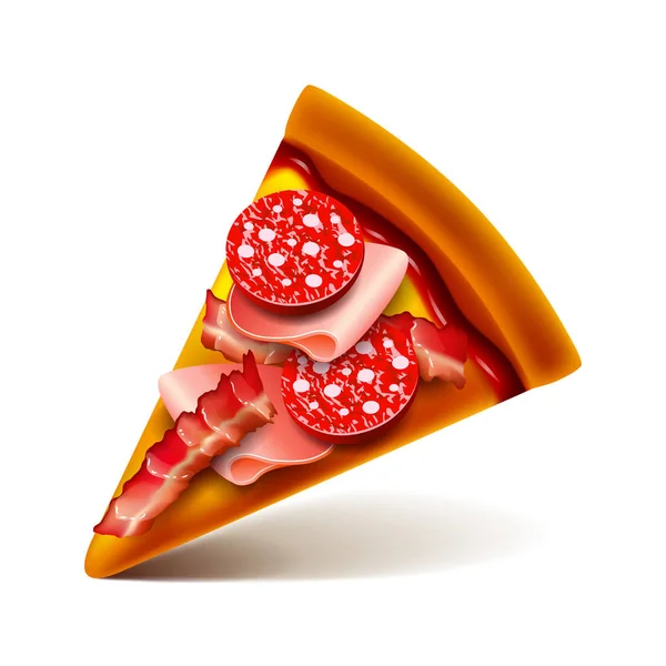 Vlees pizza slice geïsoleerd op witte vector — Stockvector