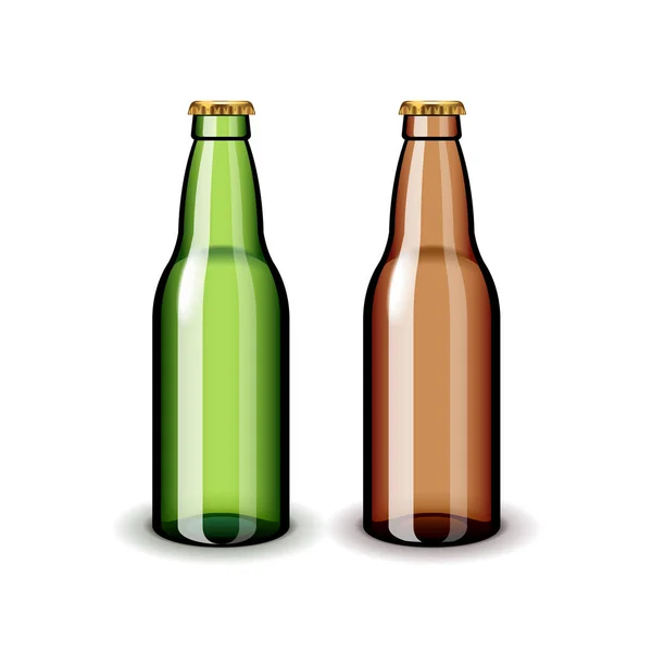 Two empty glass beer bottles isolated on white vector — Stock Vector