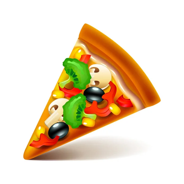 Rebanada de pizza vegetariana aislada en vector blanco — Vector de stock