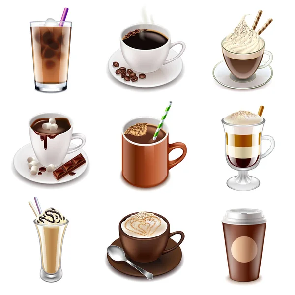 Coffee drinks icons vector set — Stock Vector