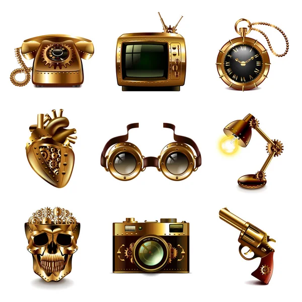 Steampunk simgeler kümesi vektör — Stok Vektör