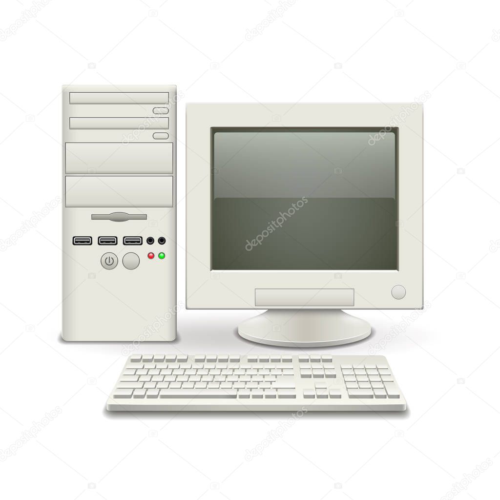 Old computer isolated on white vector