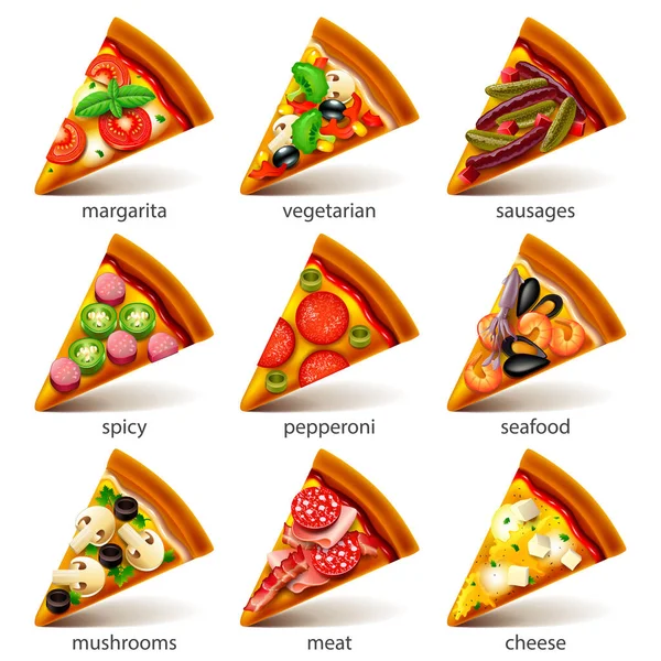 Pizza slices icons vector set — Stock Vector