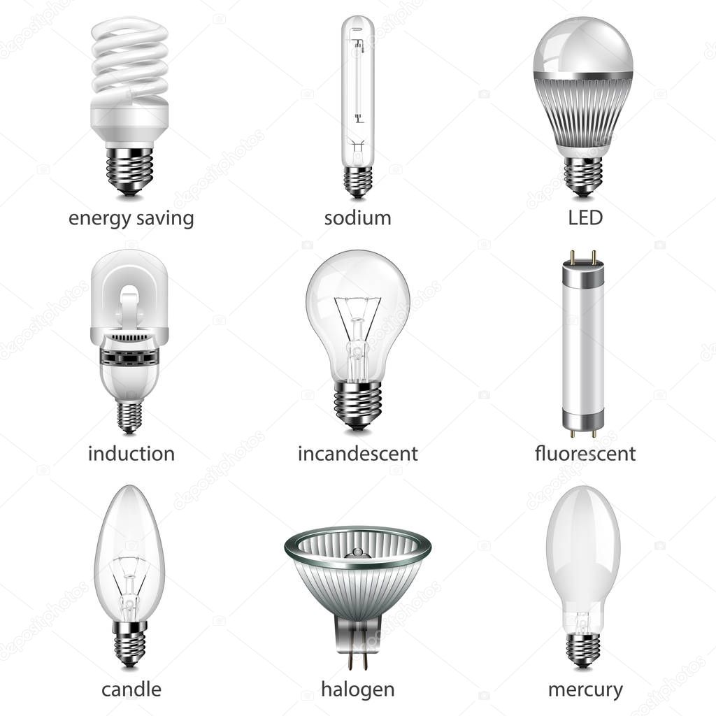 Different lightbulbs icons vector set