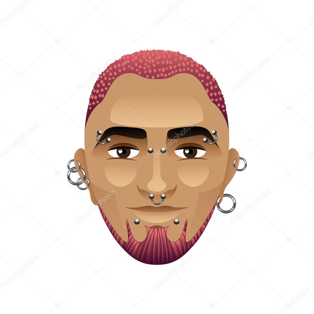 Man with pink hair and piercings isolated on white vector