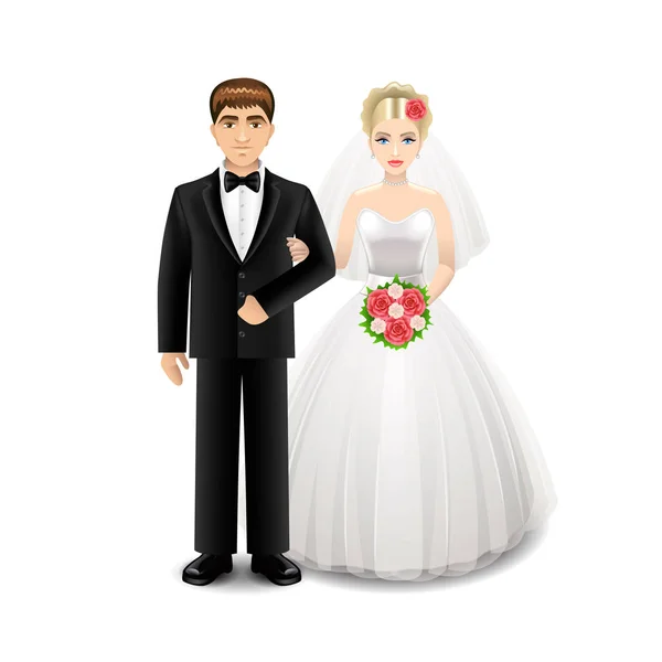 Newlyweds isolated on white vector — Stock Vector