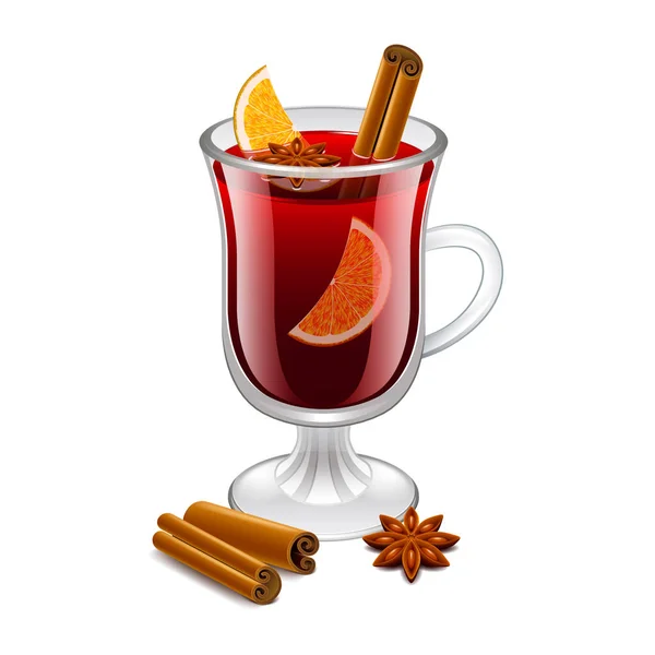 Mulled wine glass isolated on white vector — Stock Vector