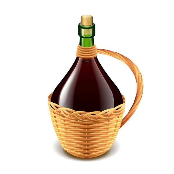 Вино в плетеной бутылке изолировано на белом векторе — стоковый вектор