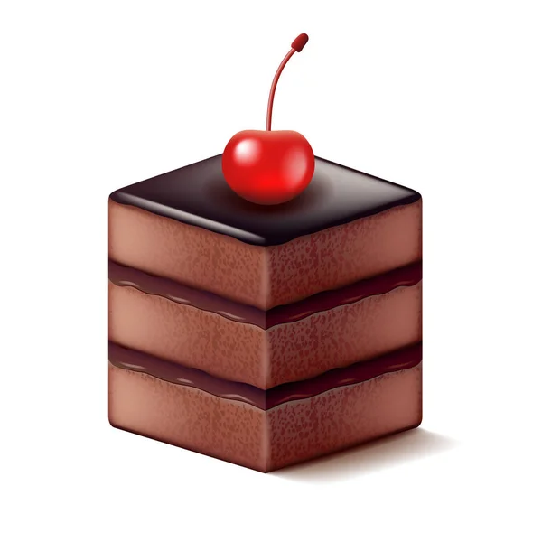 Chocolate cake with cherry isolated on white vector — Stock Vector