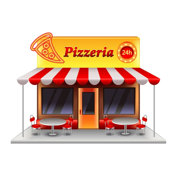 Edificio de pizzería aislado en vector blanco — Vector de stock