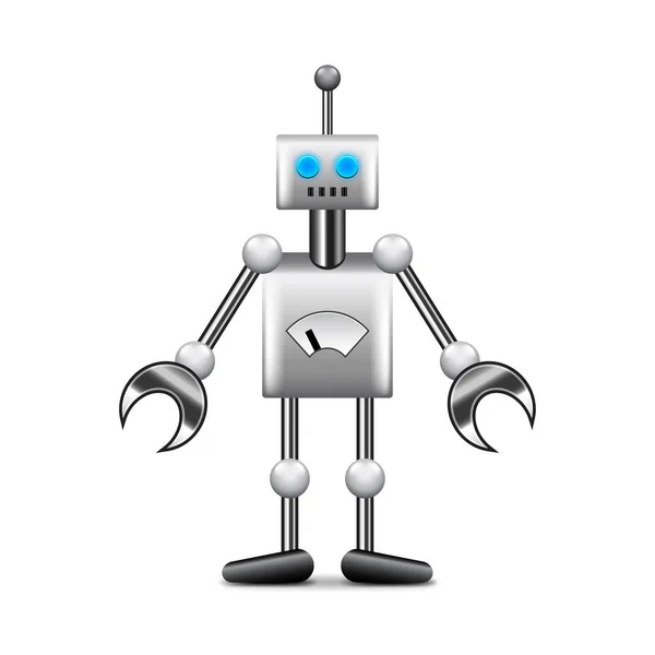 Robot with big hands and antenna isolated on white vector — Stock Vector