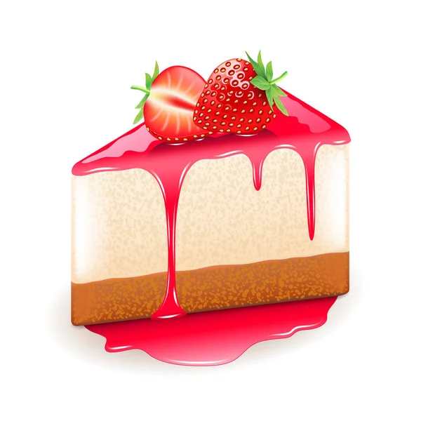 草莓起司蛋糕上白色矢量孤立 — 图库矢量图片