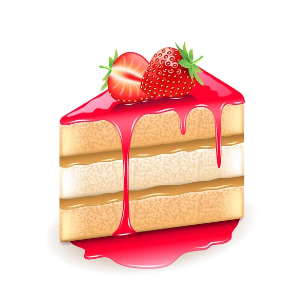 Strawberry cake isolated on white vector — Stock Vector