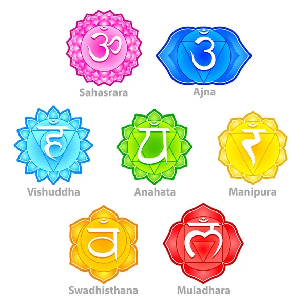 Siete iconos de chakras vector conjunto — Archivo Imágenes Vectoriales