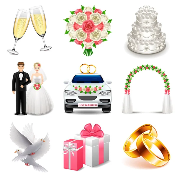 Iconos de boda vector conjunto — Vector de stock