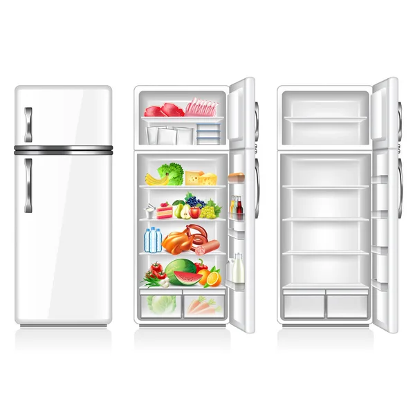 Voller und leerer Kühlschrank isoliert auf weißem Vektor — Stockvektor