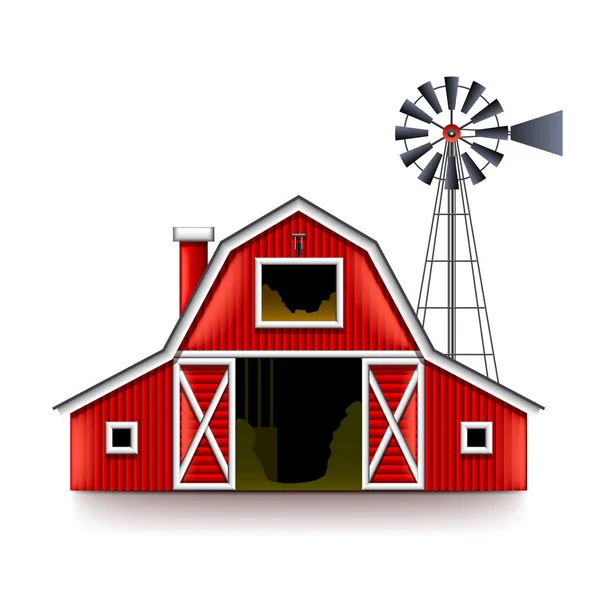 传统的美国红农场房子孤立的矢量 — 图库矢量图片