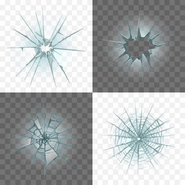 Kırık ve hasar görmüş cam vektör set