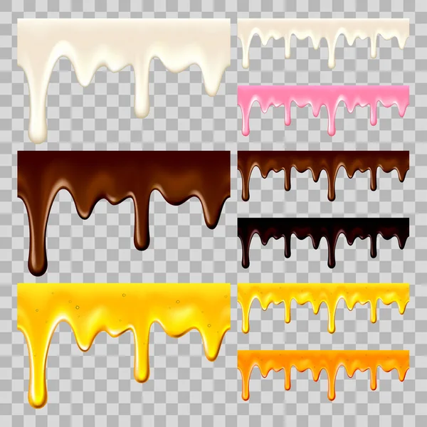 Flowing chocolate honey and milk vector set — Stock Vector