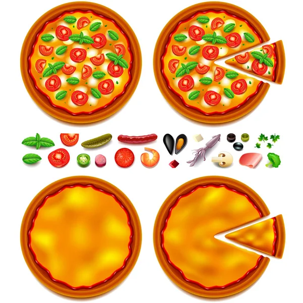 Pizza ingredients constructor top view — Stock Vector