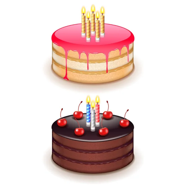 Tort urodzinowy z świece na biały wektor tle — Wektor stockowy