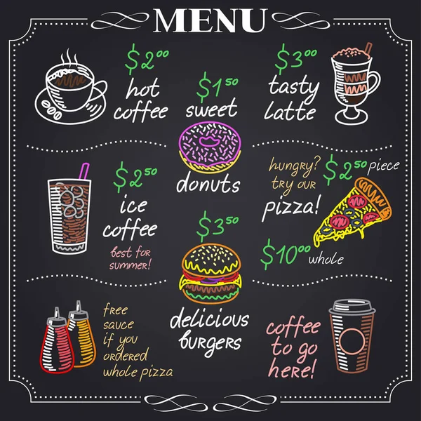 Cafe menu design on chalkboard — Stock Vector