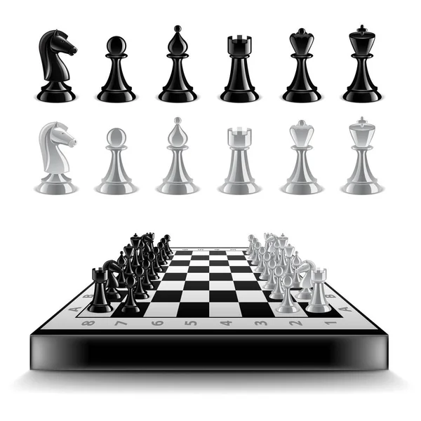 Шахматная доска с фигурами, изолированными на белом векторе — стоковый вектор