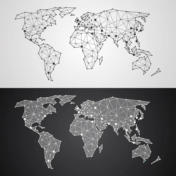 Abstraktní polygonální mapa světa z trojúhelníků a teček — Stockový vektor