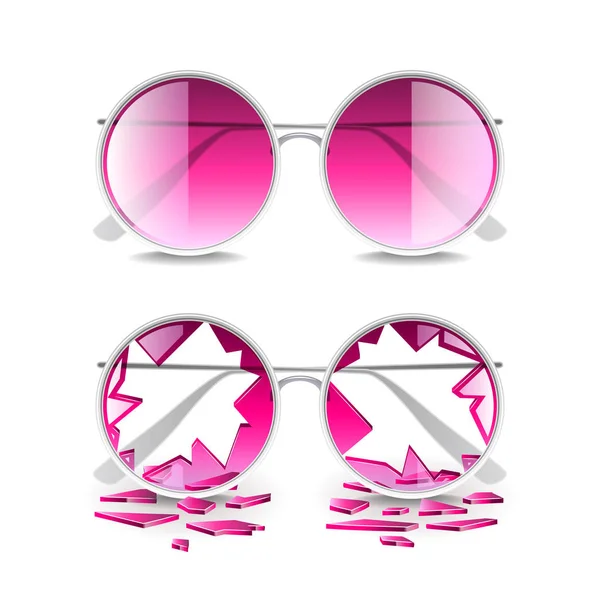 Gafas rosadas rotas aisladas en vector blanco — Vector de stock