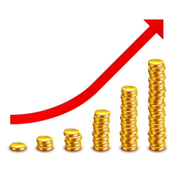 Grafico di crescita delle monete d'oro isolato su vettore bianco — Vettoriale Stock