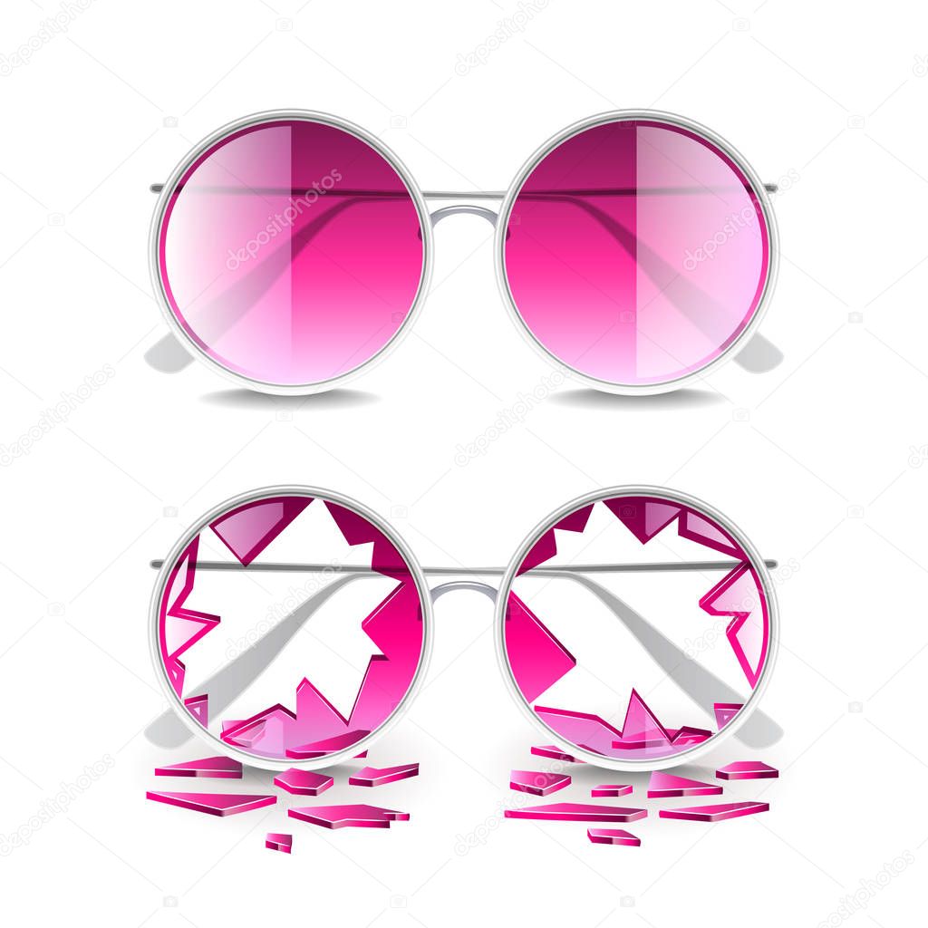 Broken pink glasses isolated on white vector