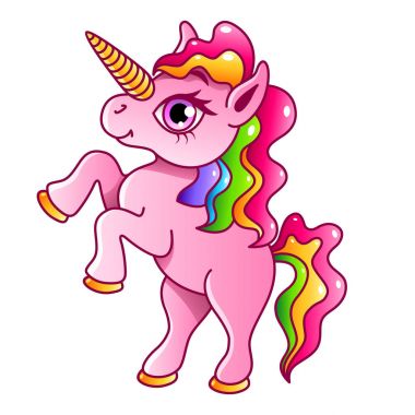 Çizgi film izole tek boynuzlu at vektör çizim