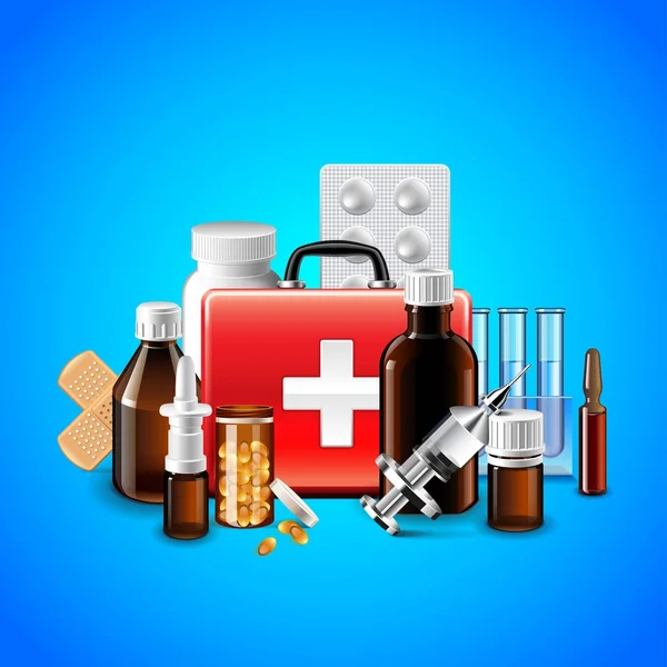 Medical objects on blue background vector — Stock Vector