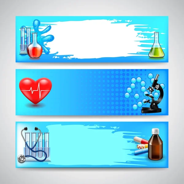 Three medical banners on blue background vector — Stock vektor