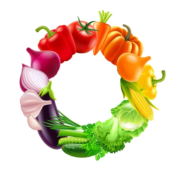 Verduras en círculo arco iris colores vector de fondo — Vector de stock