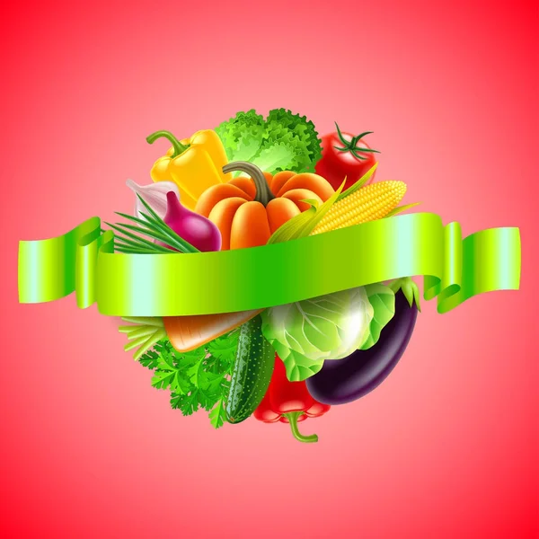 Légumes en sphère sur fond rouge vecteur — Image vectorielle