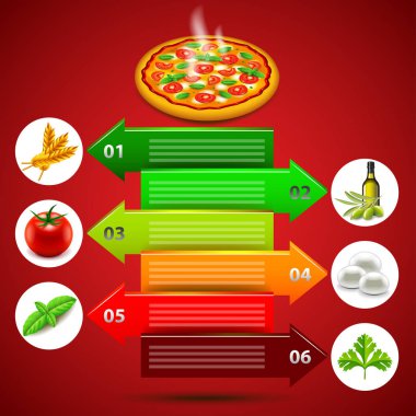 margarita pizza infographics with ingredients in circles clipart