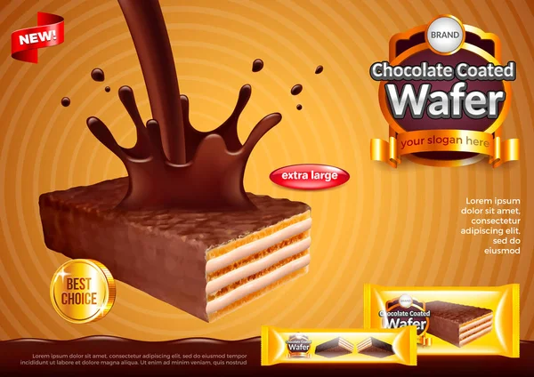 Wafer com derramamento de chocolate anúncios fundo vetor —  Vetores de Stock