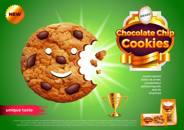Векторный фон рекламы печенья с шоколадной крошкой — стоковый вектор