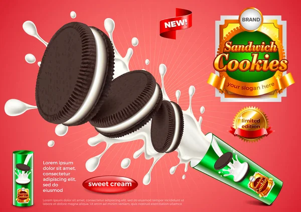 Sandwich Cookies Anzeigen Vektor Hintergrund — Stockvektor