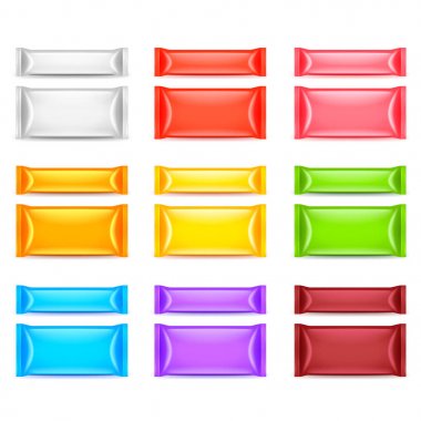 Renkli gıda şablon 3d vektör set paketleme
