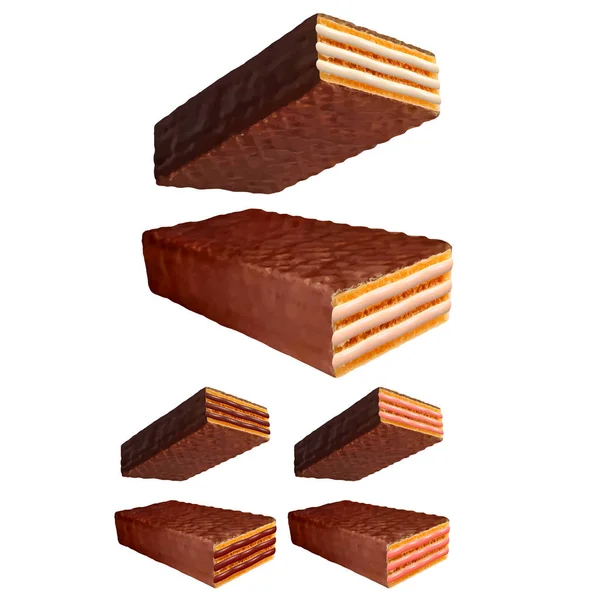 Chocolate wafer 3d foto realista vetor definido — Vetor de Stock