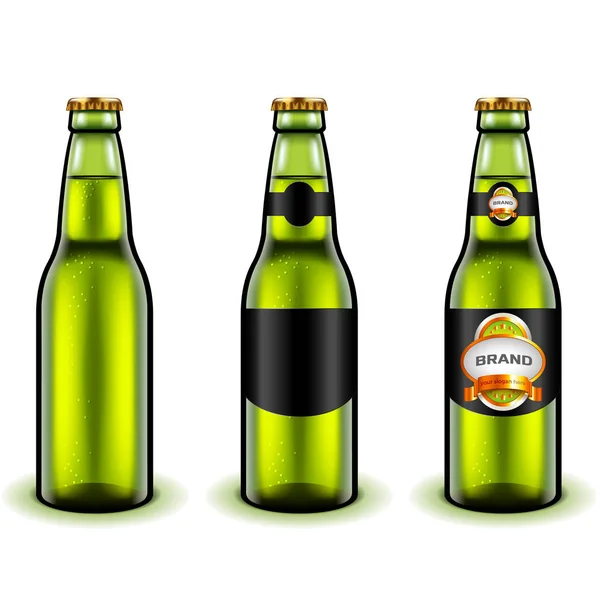 Verde botella de cerveza diseño 3d vector realista — Vector de stock