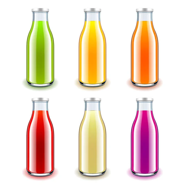 Jugo botella de vidrio 3d vector realista conjunto — Vector de stock