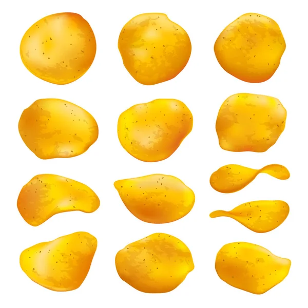 Aardappel Chips Formulieren Geïsoleerd Witte Realistische Vector Set — Stockvector